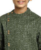 Manet Boys Full Sleeves Dot Printed Ethnic Shirt - Olive Green | Grocsy