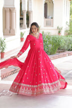 Joban Fashion Pink Readymade Kurta Set With Sequence embroidery Work | Grocsy