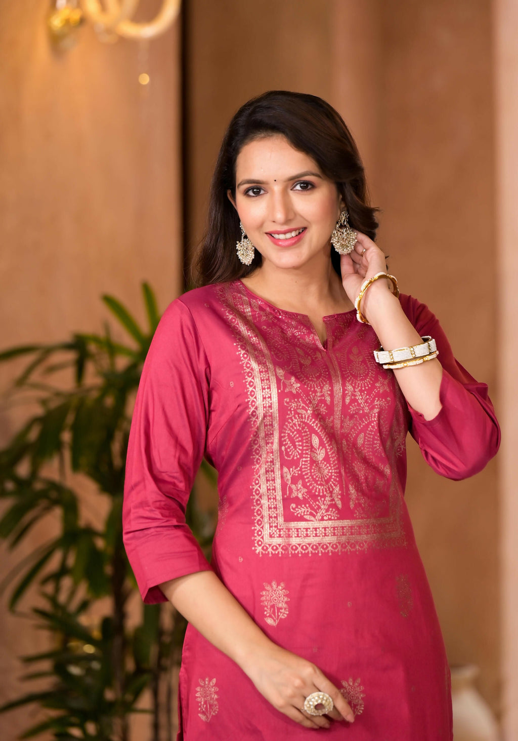 Juniper Women's Maroon Ethnic Motif Printed Cotton Kurta & Pant Set | Grocsy
