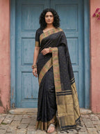 Shree Shyam Fashion Black Silk Blend Saree | Grocsy