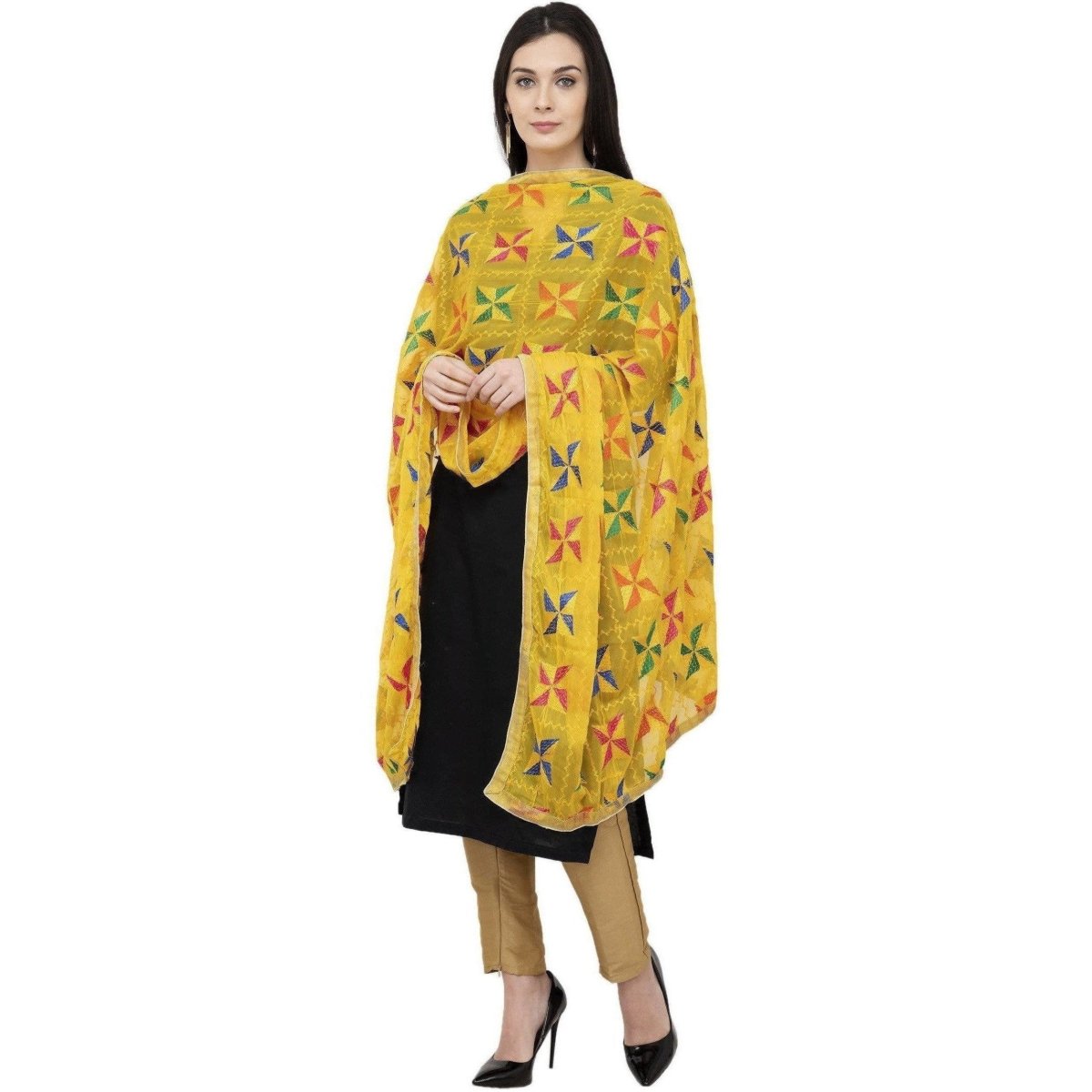 A R Silk Pakka Phulkari Fancy Dupatta Color Yellow Dupatta or Chunni | Grocsy