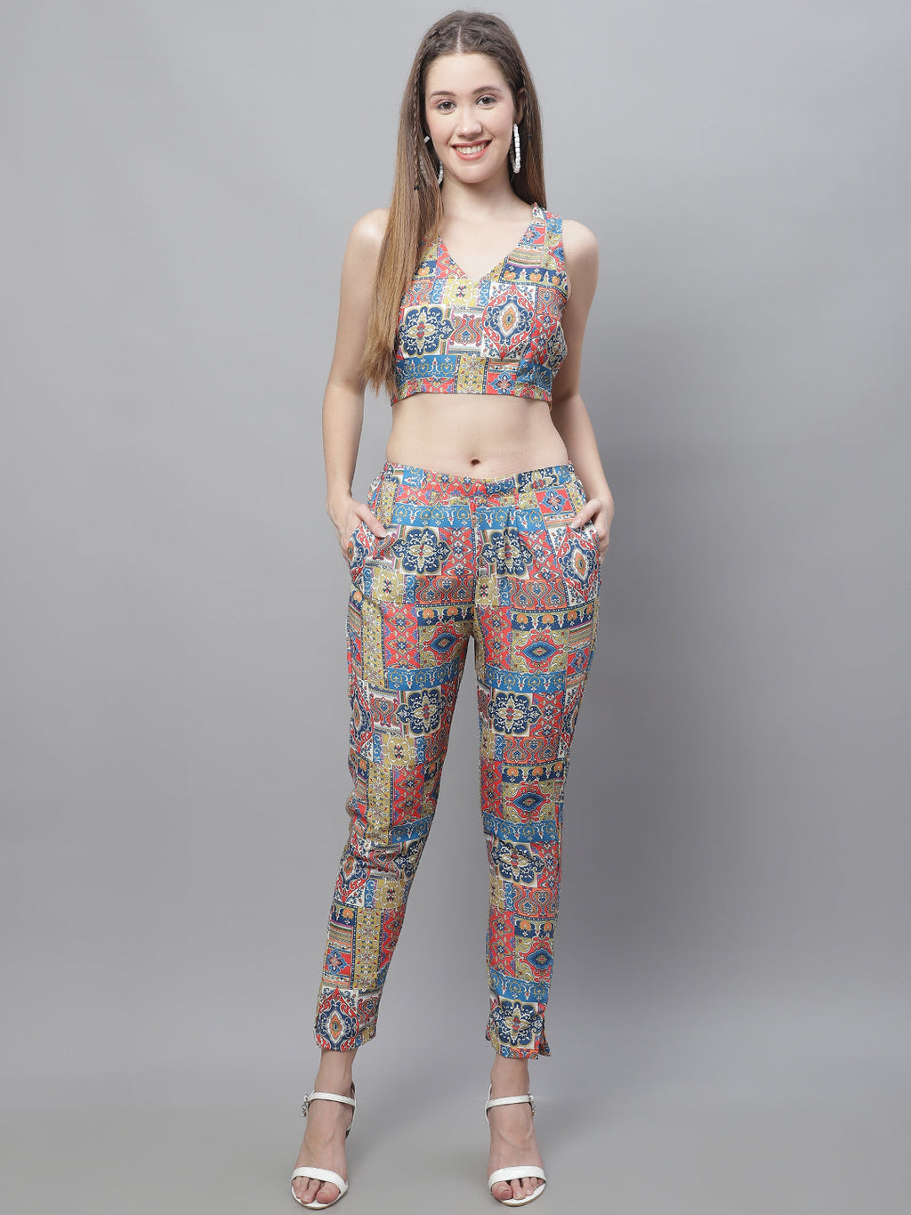 Jainish Women's WoDigital Printed Crop Top and Jacket Set - Multi | Grocsy