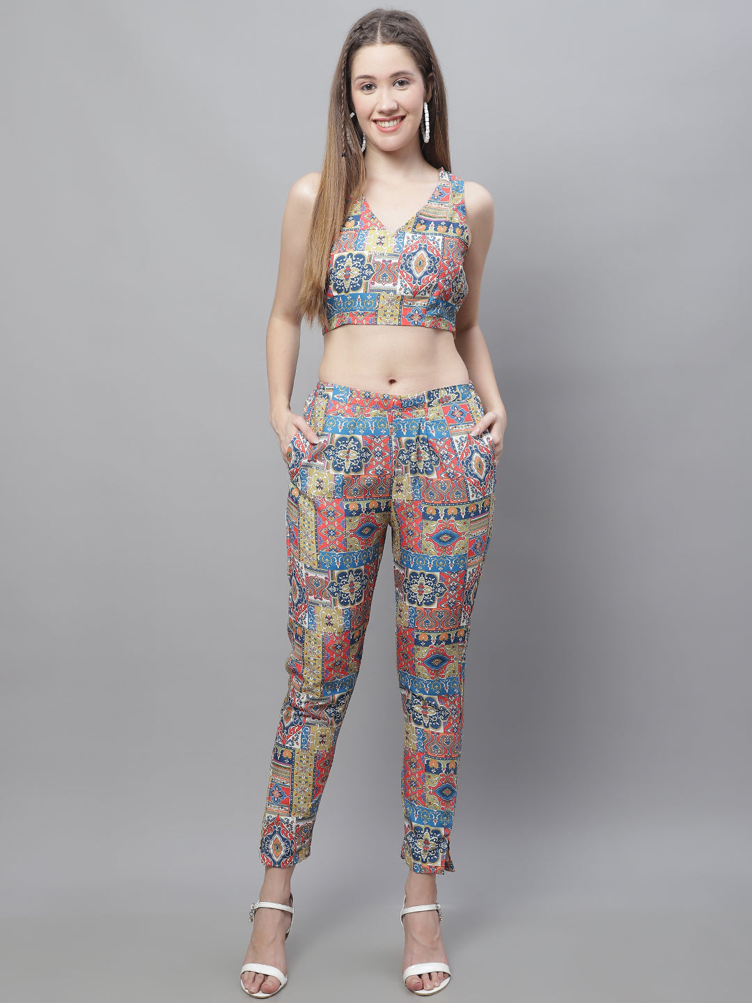Jainish Women's WoDigital Printed Crop Top and Jacket Set - Multi | Grocsy