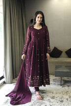Yash Enterprise Maroon Anarkali Salwar Suit With Mirror And Gota Patti Work | Grocsy