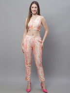 Jainish Women's WoDigital Printed Crop Top and Jacket Set - Orange | Grocsy