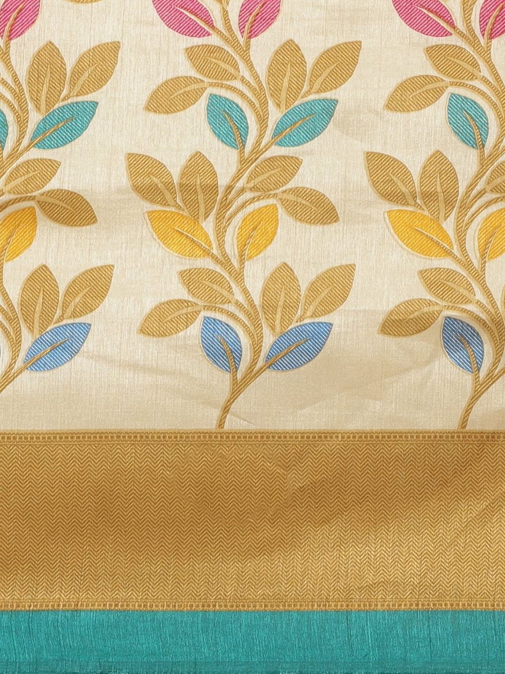 Saree Mall Beige & Blue Printed Saree | Grocsy