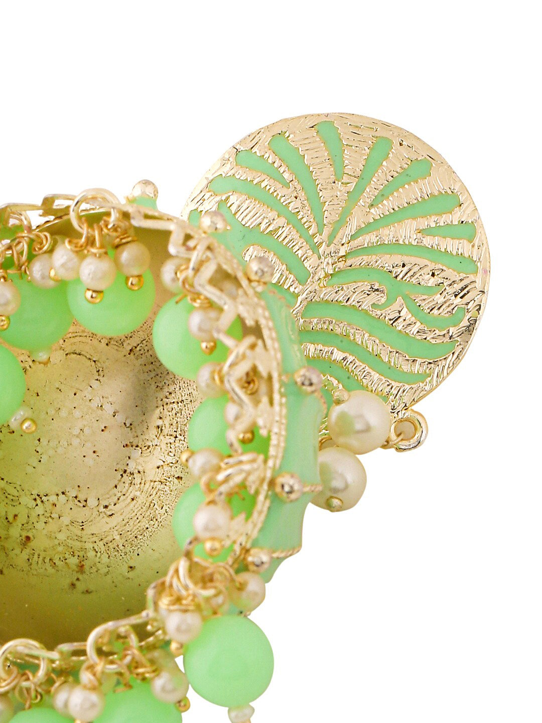 Yellow Chimes Women Green Meenakari Jhumkas Earrings | Grocsy