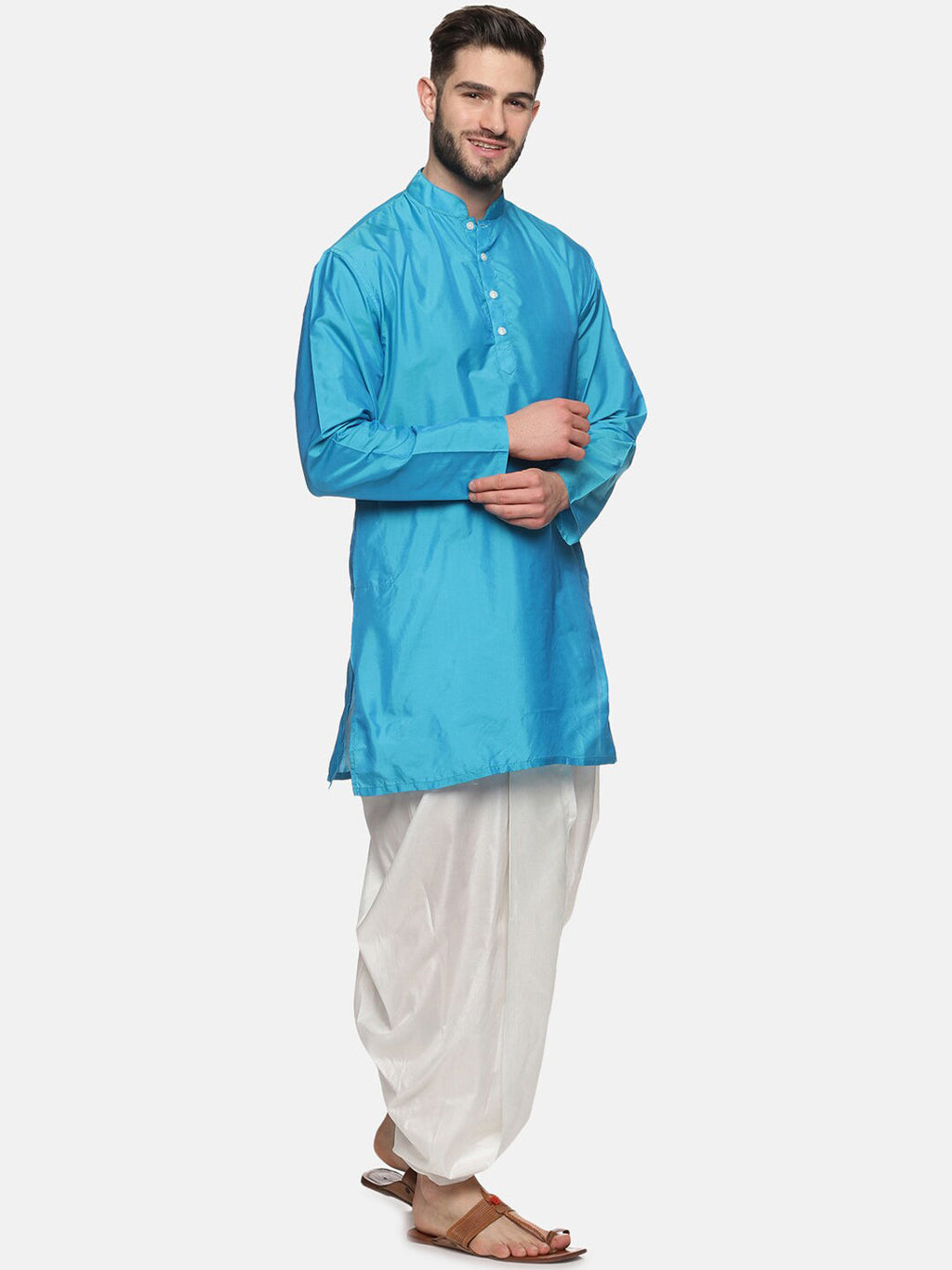 Sethukrishna Men Turquoise Blue Angrakha Kurta with Salwar | Grocsy