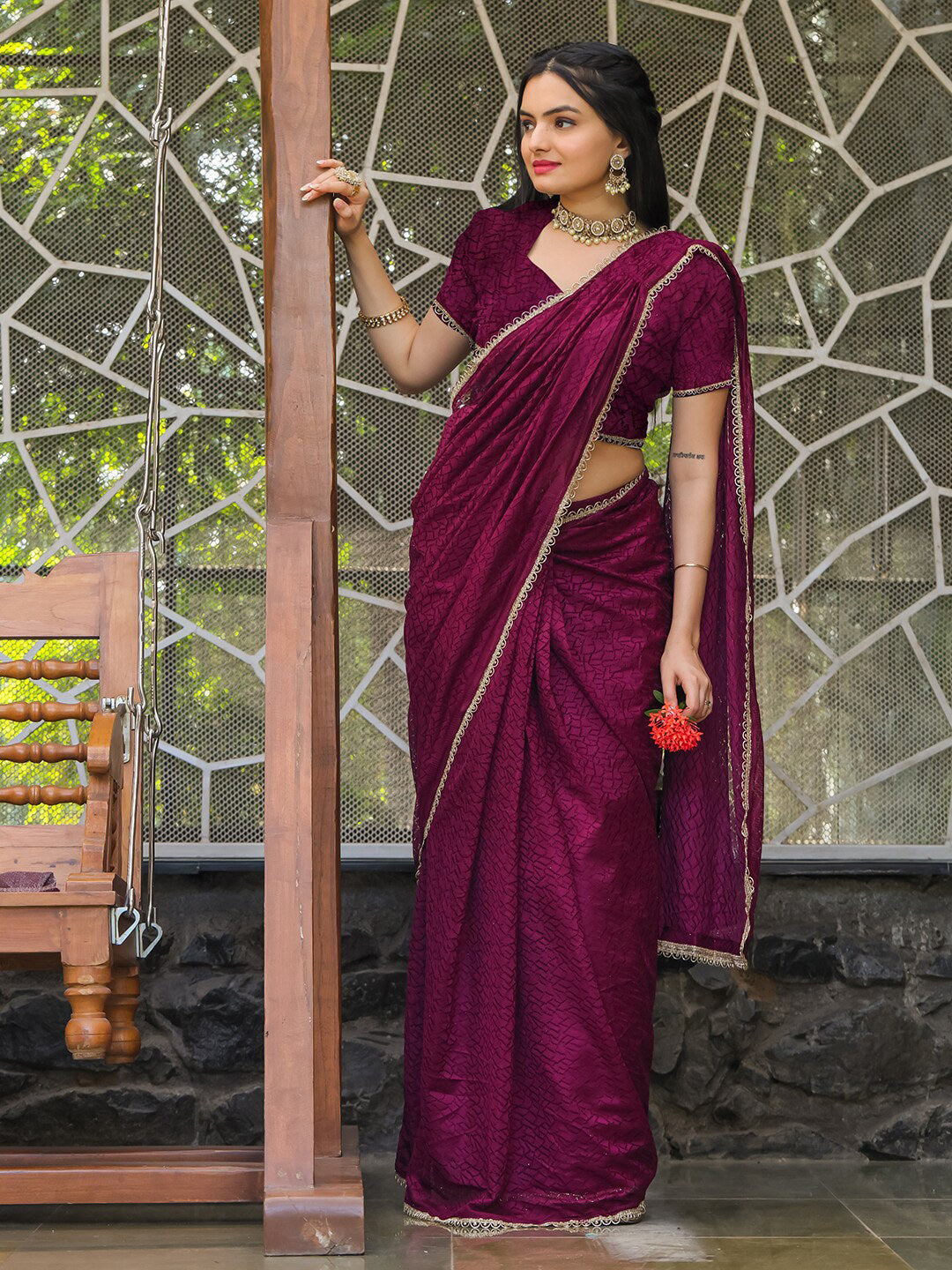 Tikhi Imli Abstract Printed Ready to Wear Saree | Grocsy