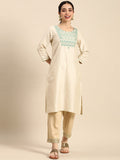 Sangria Women Ethnic Motifs Embroidered Thread Work Pastels Kurta | Grocsy