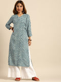 Sangria Women Blue & Off White Geometric Printed Kurta | Grocsy