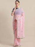 Saree Mall Pink & Navy Blue Embroidered Saree | Grocsy