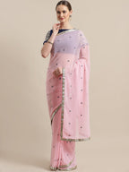 Saree Mall Pink & Navy Blue Embroidered Saree | Grocsy