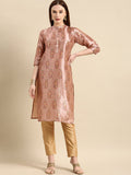 All About You Women Pink Paisley Print Mandarin Collar Pastels Chanderi Silk Blend Kurta | Grocsy