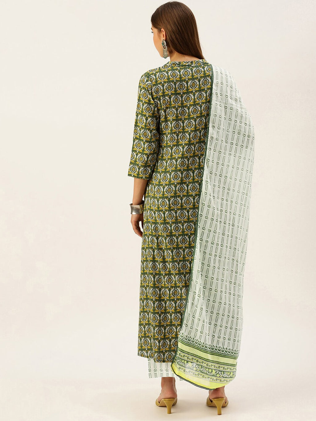 HERE&NOW Women Ethnic Motifs Printed Empire Pure Cotton Kurta with Palazzos & With Dupatta | Grocsy