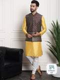 Sojanya Ethnic Motifs Printed Regular Kurta & Pyjamas With Nehru Jacket | Grocsy