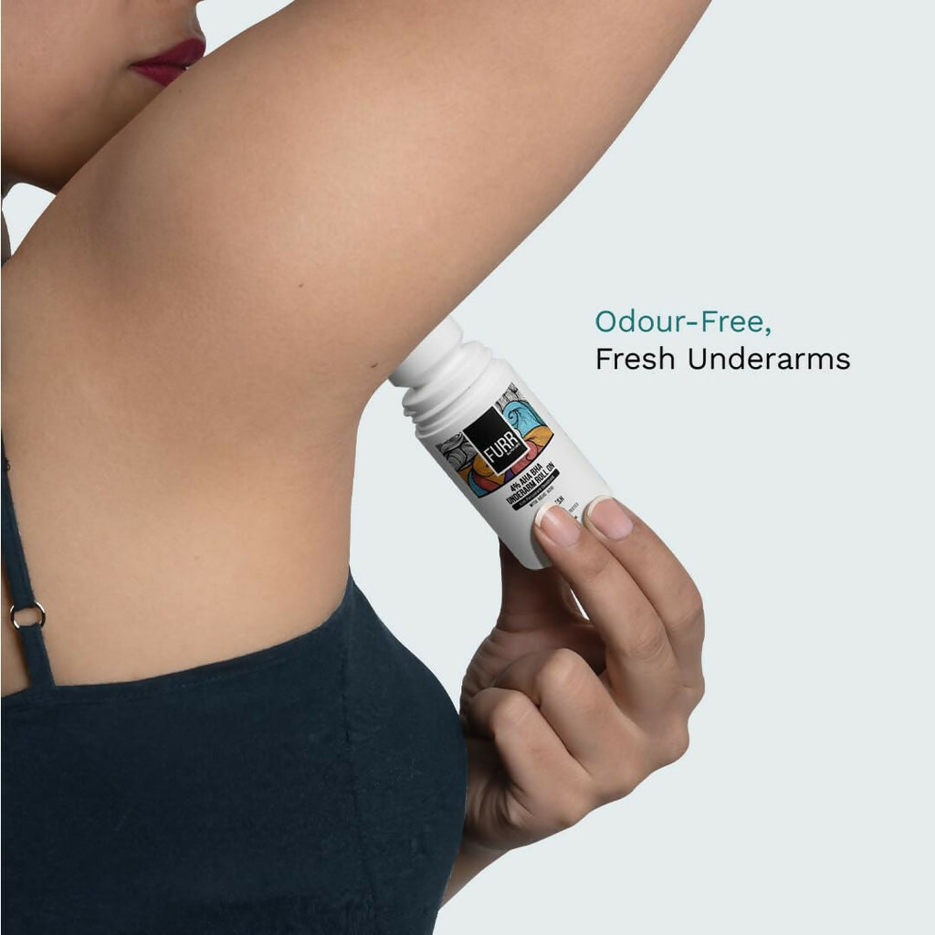 FURR 4% AHA BHA Underarm Roll On with Kojic Acid Helps Reduce Pigmentation, Prevents Body Odour & Brightens Skin | Grocsy