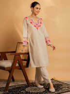 HOUSE OF KARI Floral Embroidered Chikankari Kurta With Palazzo | Grocsy