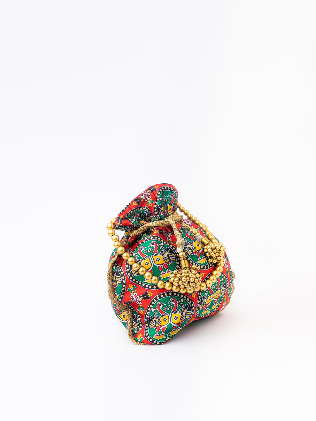 NR By Nidhi Rathi Red & Green Printed Potli Clutch | Grocsy