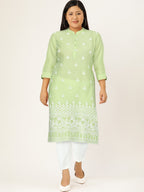 HERE&NOW Women Pure Cotton Ethnic Motifs Embroidered Thread Work Kurta | Grocsy