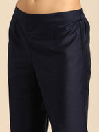 All About You Women Navy Blue Floral Thread Work Kurta with Trousers & With Dupatta | Grocsy
