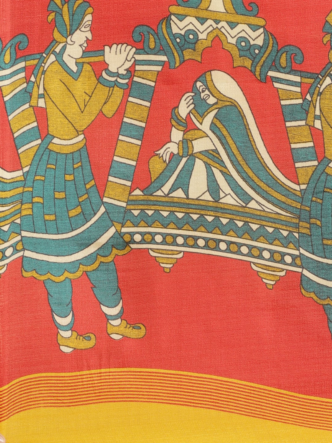 Saree Mall Mustard Yellow & Blue Printed Saree | Grocsy