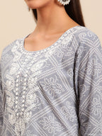 Sangria Women Bandhani Printed Thread Work Pure Cotton Kurta With Salwar & Dupatta | Grocsy