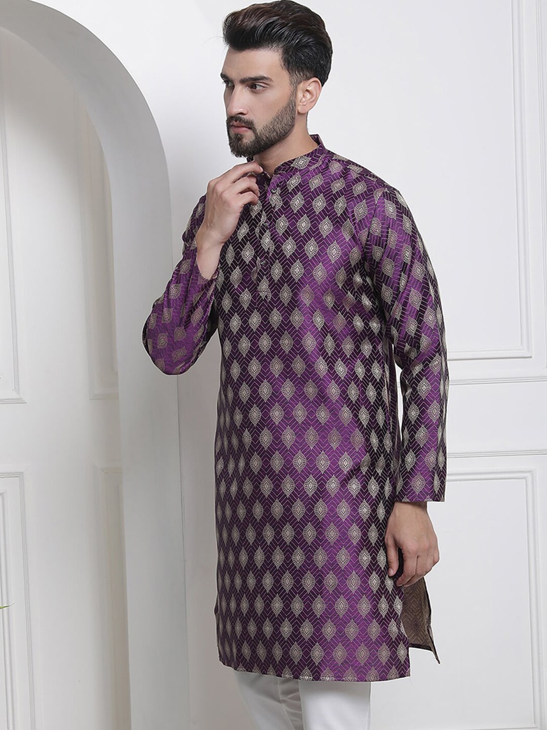 Sojanya Ethnic Motifs Woven Design Jacquard Regular Kurta | Grocsy