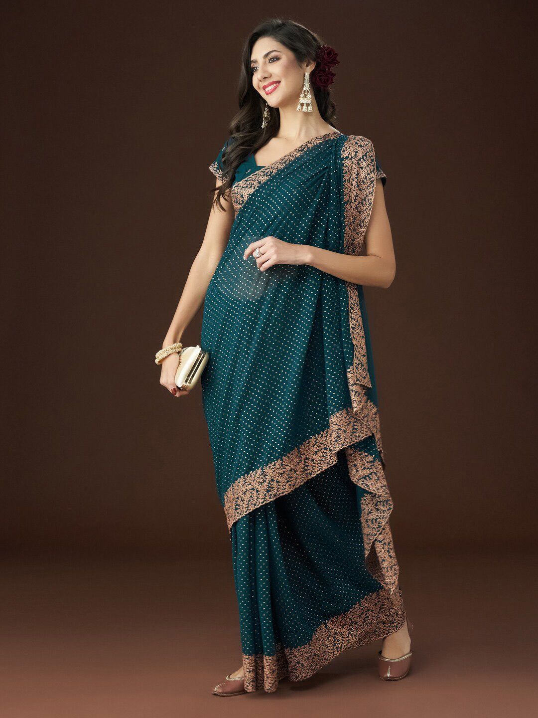 kasee Floral Embroidered Embellished Saree | Grocsy