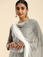 All About You Women Embroidered Chikankari Kurta With Trousers & With Dupatta | Grocsy