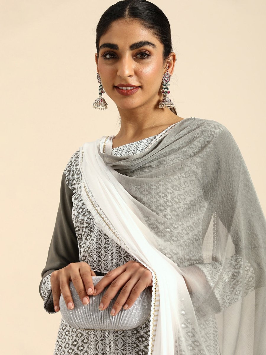 All About You Women Embroidered Chikankari Kurta With Trousers & With Dupatta | Grocsy