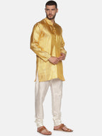 Sethukrishna Men Gold-Toned & White Kurta with Churidar | Grocsy