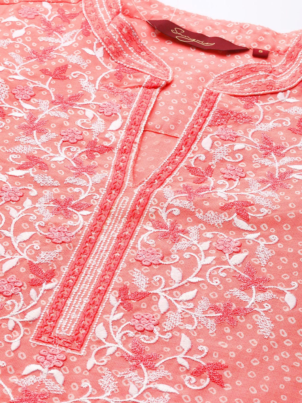 Sangria Women Pink Bandhani Printed Thread Work Pastels Kurta | Grocsy