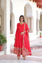 Joban Fashion Red Readymade Kurta Set With Sequence embroidery Work | Grocsy