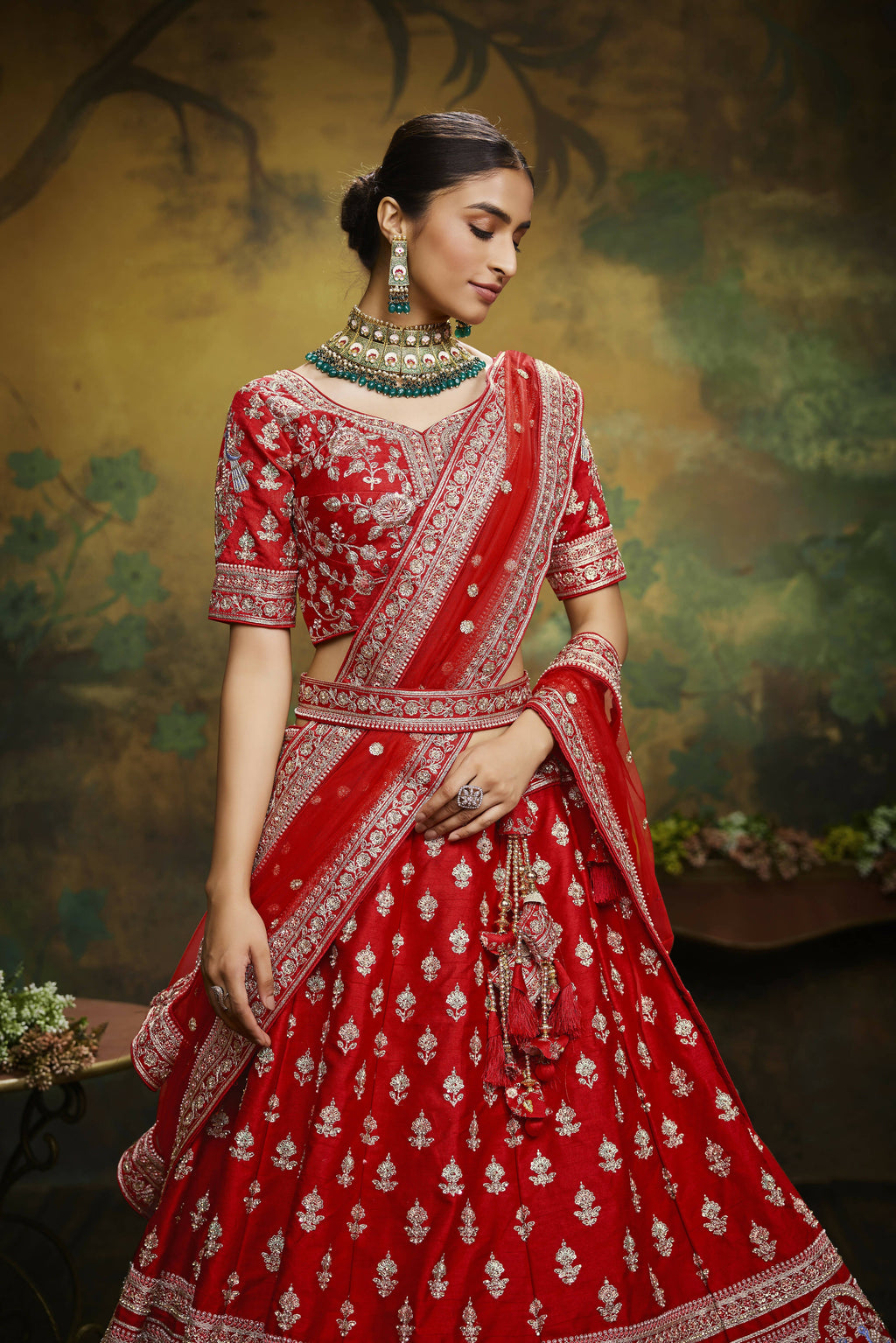 House of Panchhi Red Pure Silk Moti & Zarkan heavy embroidery Lehenga choli & Dupatta | Grocsy