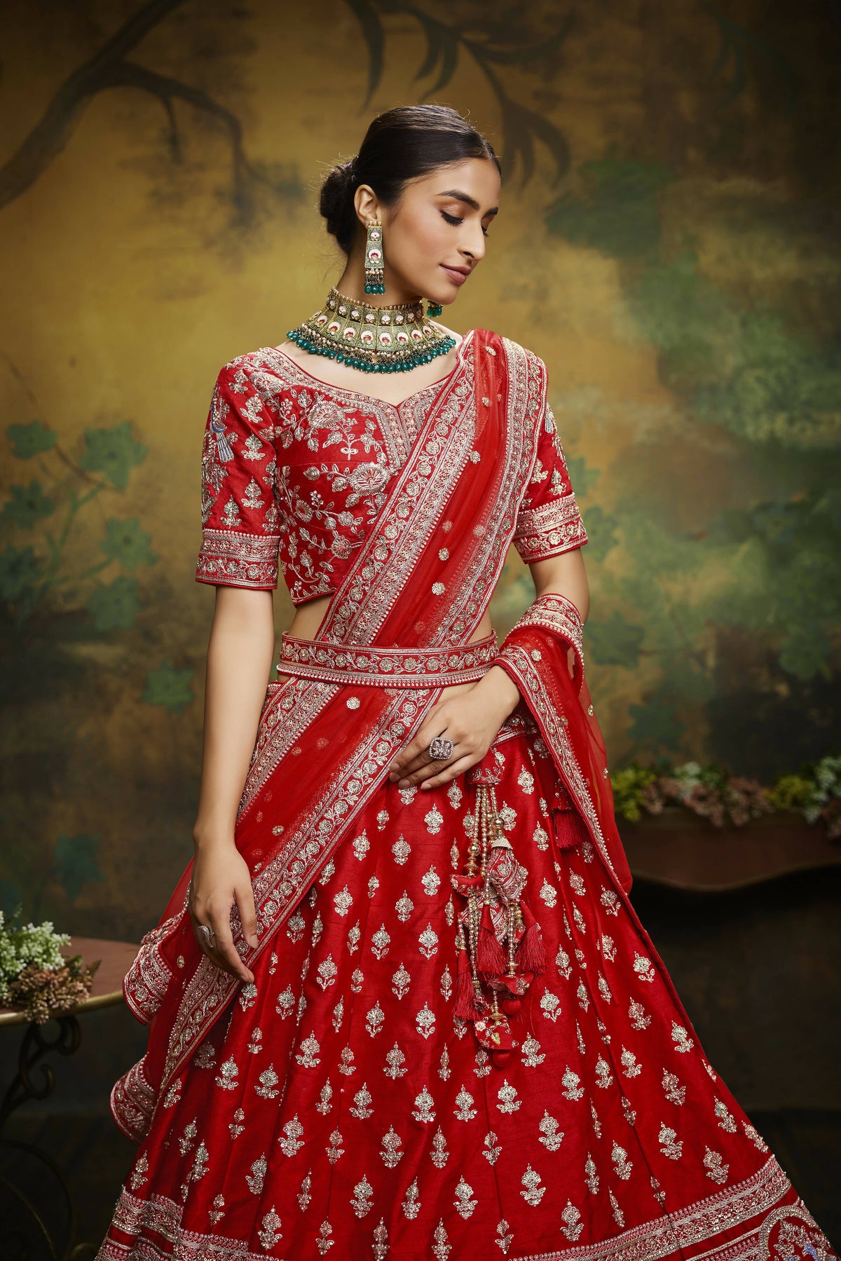 House of Panchhi Red Pure Silk Moti & Zarkan heavy embroidery Lehenga choli & Dupatta | Grocsy