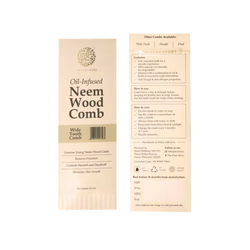 The Pure Story Oil Infused Neem Wood Wide Tooth Comb | Grocsy