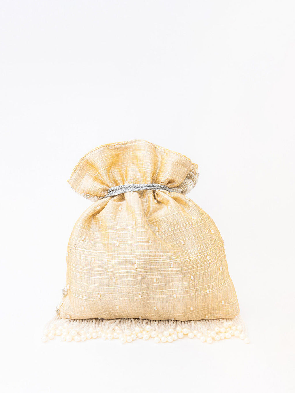 NR By Nidhi Rathi Cream-Coloured & Gold-Toned Embellished Potli Clutch