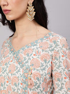 Aks Floral Printed Cotton Anarkali Kurta | Grocsy