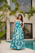 The52 Women's Gorgeous Flared Partywear Designer Poly Rayon Gown-Sky | Grocsy