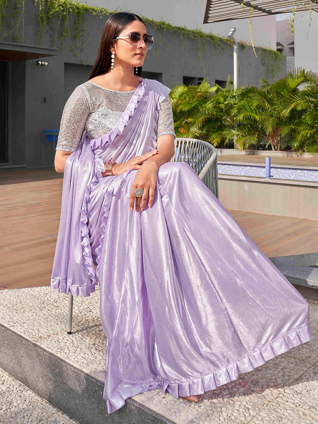Tikhi Imli Lavender Embellished Saree | Grocsy