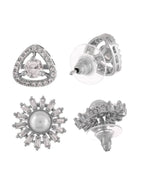 Shoshaa Set of 2 Silver-Toned Ad Stones Contemporary Studs Earrings