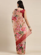 Saree Mall Pink Floral Printed Organza Sarees | Grocsy