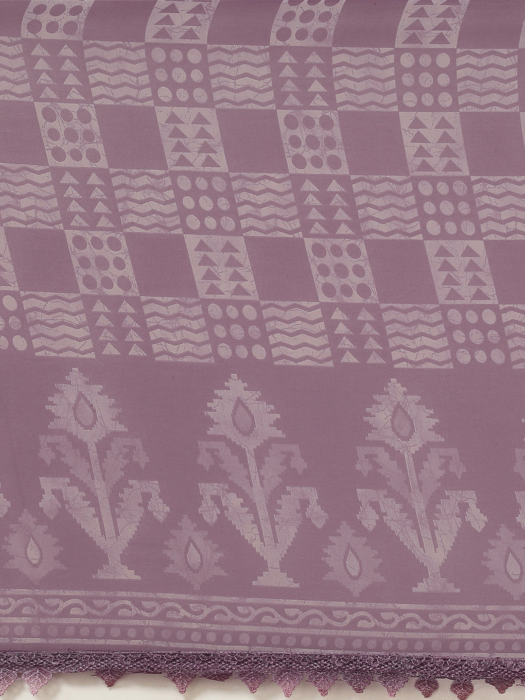 Tikhi Imli Mauve Batik Saree With Chikankari Lace | Grocsy