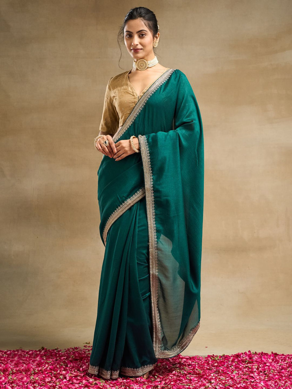 kasee Solid Embroidered Art Silk Saree | Grocsy