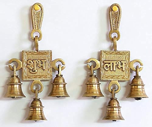 Uapan Brass Hanging Bells Religious (Shubh_Labh, Gold) | Grocsy