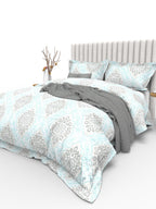 THE WHITE MOSS Blue & Grey Ethnic Motifs 350 TC Cotton King Bedsheet with 2 Pillow Covers | Grocsy
