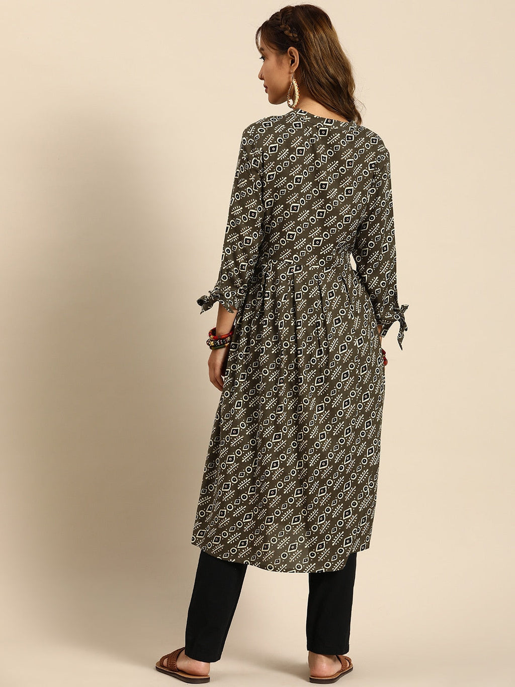 Sangria Women Ethnic Motifs Printed Mandarin Collar Anarkali Kurta | Grocsy