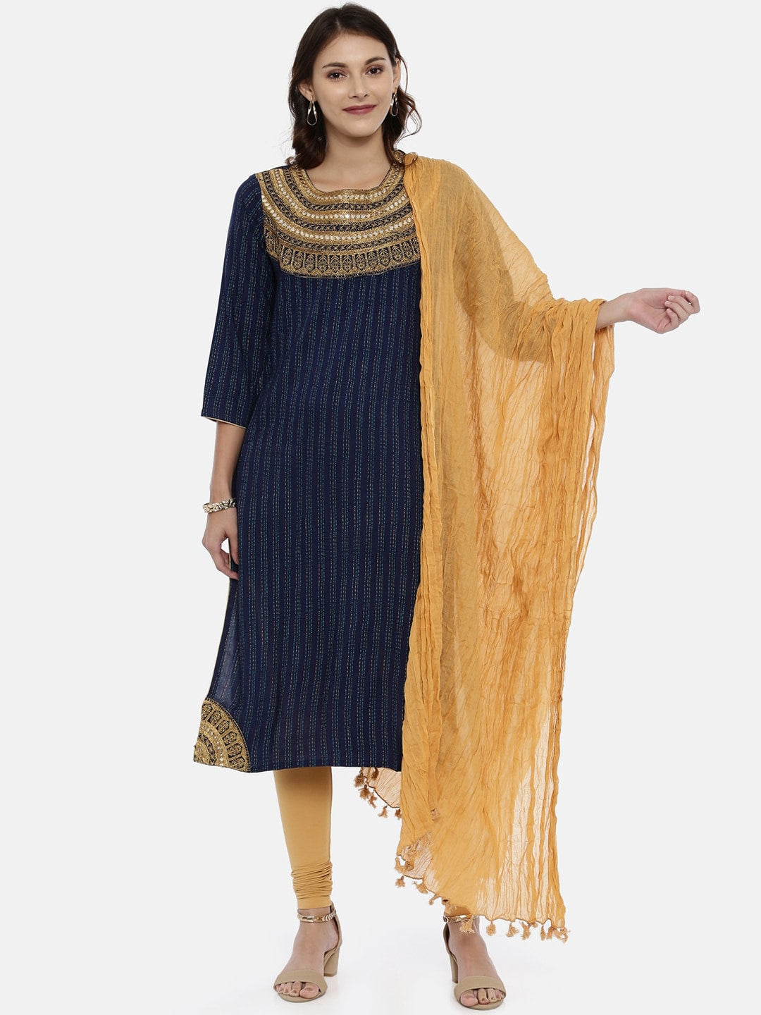 Souchii Beige Solid Cotton Dupatta with Tassels | Grocsy