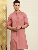 House of Pataudi Rozana Band Collar Pure Cotton Kurta | Grocsy